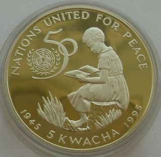 Malawi Silver 5 Kwacha 1995 Proof Coin Un United Nations 50th Anniversary