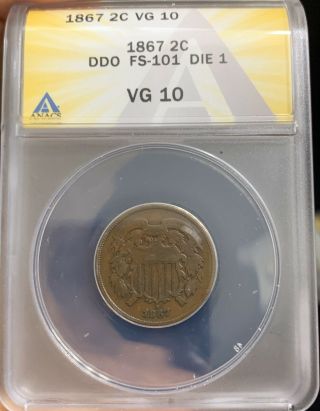 1867 Ddo Fs - 101 Two 2 Cent Anacs Vg - 10 Vg10 Rare Variety