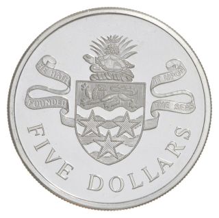 World Coin - 1974 Cayman Islands 5 Dollars - World Silver Coin - 35.  5g 049