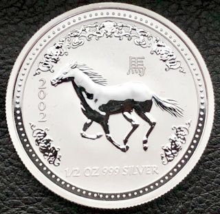2002 Australian Lunar Year Of The Horse 1/2 Oz.  999 Fine Silver Coin (9141 - 1)