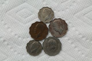 Iraq Coins,  5 total,  1938 - 53,  4 Fils and 10 Fils 3