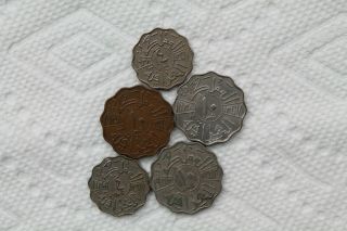 Iraq Coins,  5 total,  1938 - 53,  4 Fils and 10 Fils 4