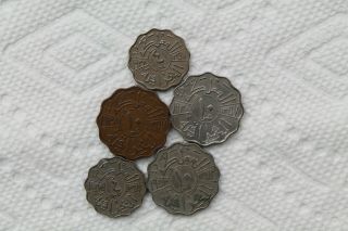 Iraq Coins,  5 total,  1938 - 53,  4 Fils and 10 Fils 5