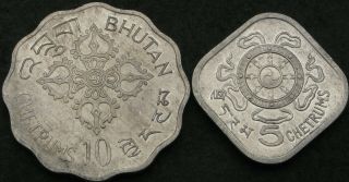 Bhutan 5,  10 Chetrums 1975 - 2 Coins - 832 ¤