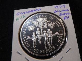 U113 Africa Seychelles 1980 Silver 50 Rupees Year Of The Child Proof