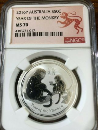 2016 Australia 1/2 Oz Lunar Year Of The Monkey Ngc Ms 70 Coin - Finest Known