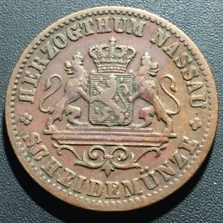 Old Foreign World Coin: 1861 German States Nassau 1 Kreuzer