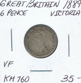 Great Britain Six Pence Silver 1889 Km 760 Victoria - Vf Wedding Gift