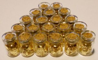 24k Gold Leaf Flakes In 20 Glass Vials ¾x½ Inch Each With Cork No Liquid