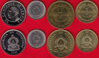 Honduras Set Of 4 Coins: 5 - 50 Centavos 2005 - 2007 Unc