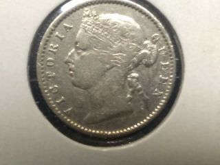 1873 Straits Settlements 10 Cents Silver Coin,  Semi Key