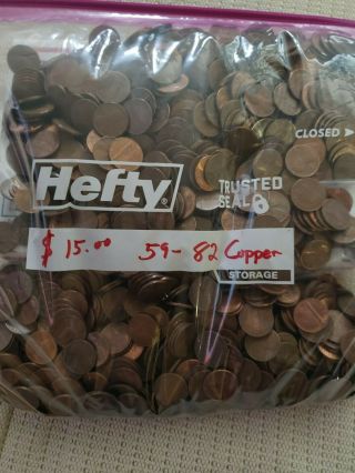 10 Lbs Copper Pennies 1959 - 1982 $15.  00 Face Value