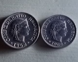 1962 Switzerland Swiss Confoederatio Helvetica 5 & 10 Rappen Coins World Coins
