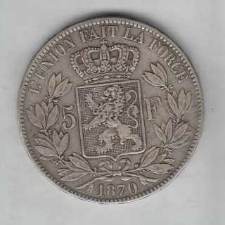 1870 Belgium Silver 5 Francs