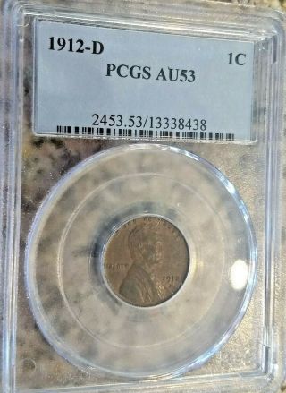 Rare 1912 D Lincoln Wheat Penny Certified Pcgs Au53 Brown Clear Sharp Detail Nr