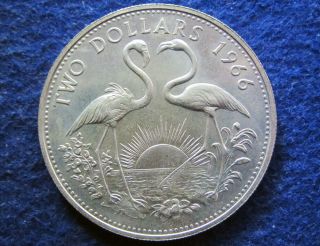 1966 Bahamas Silver Two Dollars - Flamingos - Lt.  Toned Bu - U S