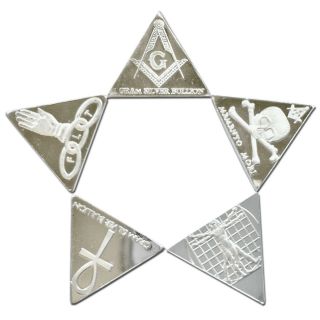 Five 1 Gram Silver Bullion Triangles Secret Society Set Divine Mystic Illuminati