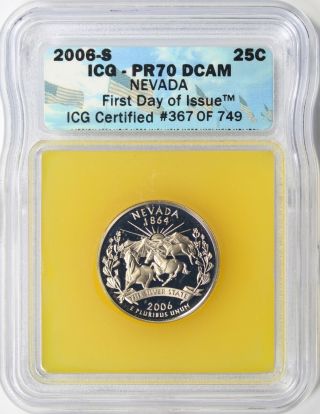 2006 - S Nevada State Quarter 25c Icg Pf70 Ultra Cameo