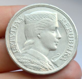 Latvia Lettland 5 Lati 1931 Milda Extremely Fine Grade Large Silver Coin Thaler
