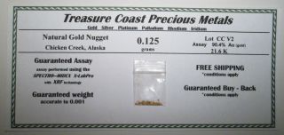 Natural 21.  6k Assay Gold Nugget 0.  125 Gram From Chicken Creek,  Alaska Usa