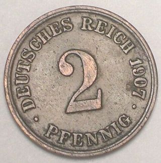 1907 D German Germany 2 Pfennig Eagle Coin VF Bent 2