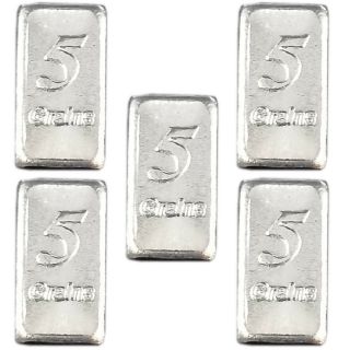 Five 5 Grain Silver Bullion Mini Bars.  999 Fine Fast Usa