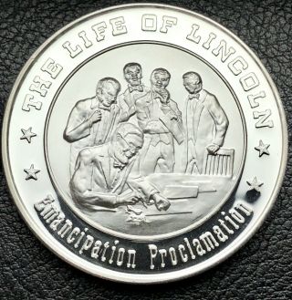 Life Of Lincoln Emancipation Proclamation 30.  8 Grams.  925 Silver Art Coin (1120)
