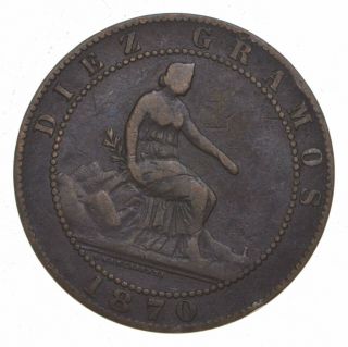 World Coin - 1870 Spain 10 Centimos - 10 Grams 102