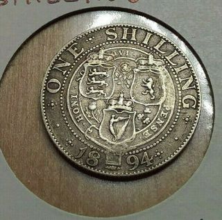 1894 Great Britain One Shilling Silver Foreign Coin Bcs/9401