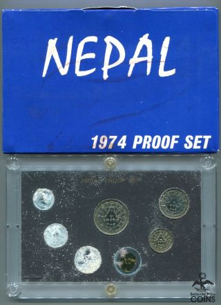 1974 Nepal Official Proof 7 - Coin Set In Case W/ Sleeve