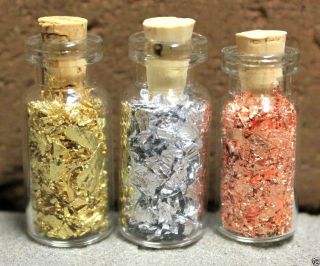 3ct Gold Silver & Copper Leaf Flake Mini Vials Small Bottles Donations For M.  S.