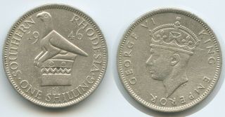 H0362 Southern Rhodesia One Shilling 1946 Km 18a Silver George Vi.  Südrhodesien