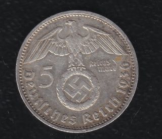Germany 5 Reichs Mark 1936 D Silver