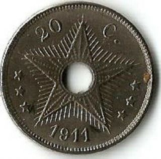 Congo Belge,  20 Centimes 1911.  Top.