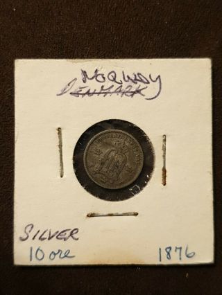 Norway 10 Ore 1876 Norse Silver,  World Coin,  Rare, .  99