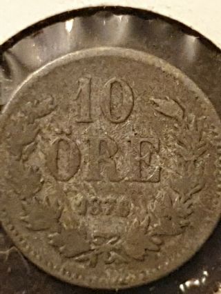 Norway 10 ORE 1876 Norse SILVER,  World Coin,  Rare, .  99 4