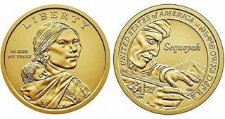 2017 P&d Sacagawea Native American Indian One Dollar U.  S.  Sequoyah Money