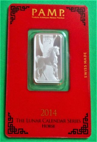 Bu 2014 Lunar Year Of The Horse Pamp Suisse 10 Gram 999 Fine Silver Bar