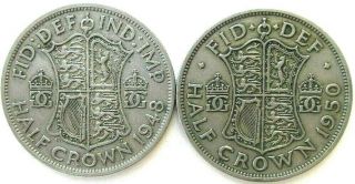 Great Britain Uk Coins,  Half Crown 1948 & 1950,  George Vi