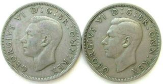 GREAT BRITAIN UK COINS,  HALF CROWN 1948 & 1950,  GEORGE VI 2