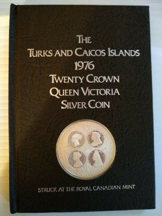 1976 The Turks And Caicos Islands Twenty Crown Queen Victoria Silver Coin