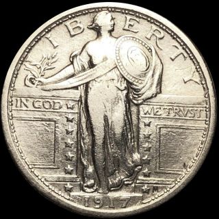 1917 Standing Quarter About Uncirculated Liberty Silver Shiny 25c Detail Coin Nr