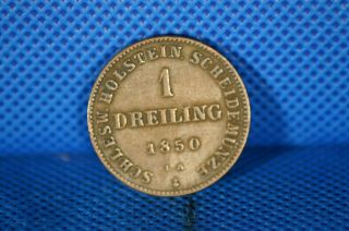 1850 1 Dreiling German States Schleswig Holstein Coin