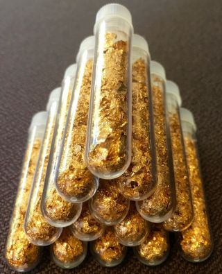 10 Large 3ml Vials.  Filled Full Of Gold Leaf Flakes.  Online