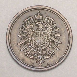 1886 A German Germany 1 Pfennig Eagle Coin Vf