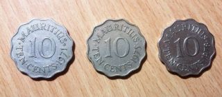 Three X 10 (ten) Cents Coins Mauritius Year 1971/1975/1978