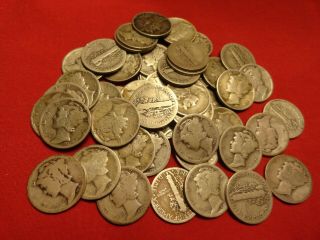 Mercury Dimes (50 Coins - Mixed Dates And Marks)