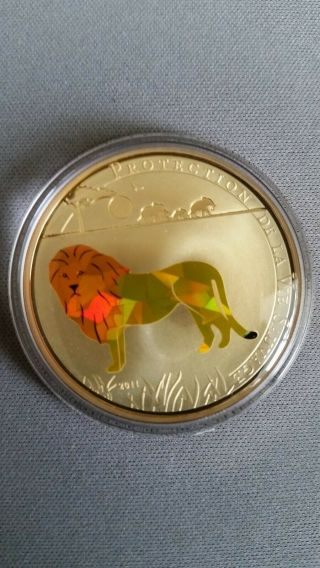 2011 1000 Francs Wildlife Protection Lion Prism Silver Coin Proof W/cert Of Auth