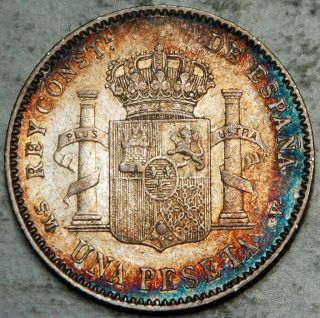 Spain Silver 1 Peseta 1900 (colored Deep Toning)