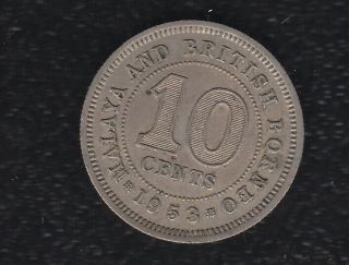 Malaya Britsh Borneo 10 Cents 1953